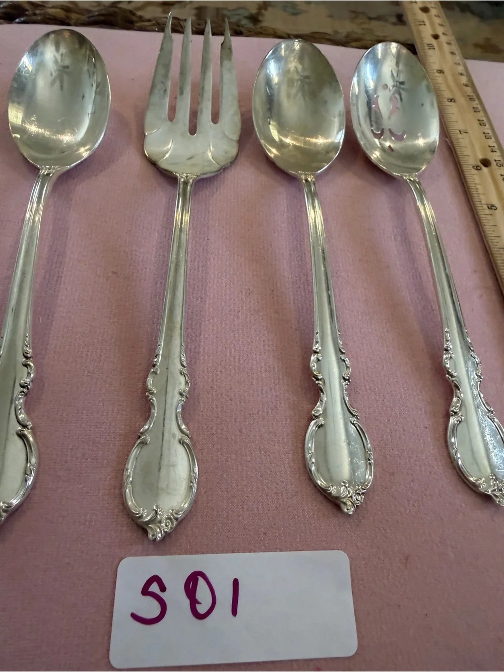 Ornate Silver-Plated Serving Spoon and Fork Set - Classic Scroll Handle
